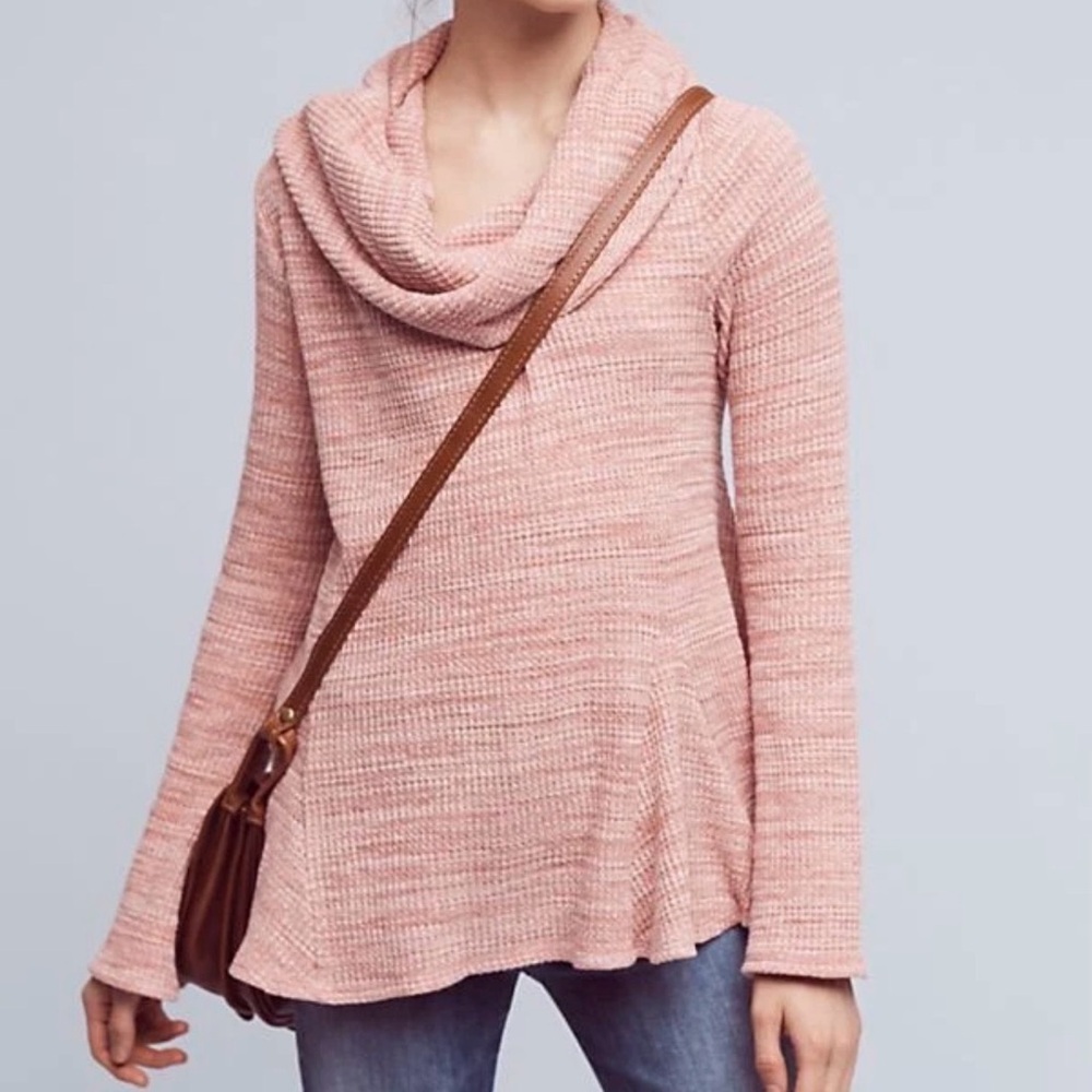 Anthropologie Postmark Maurisa Cowl Neck Sweater Pink Oversized Knit Size XS
